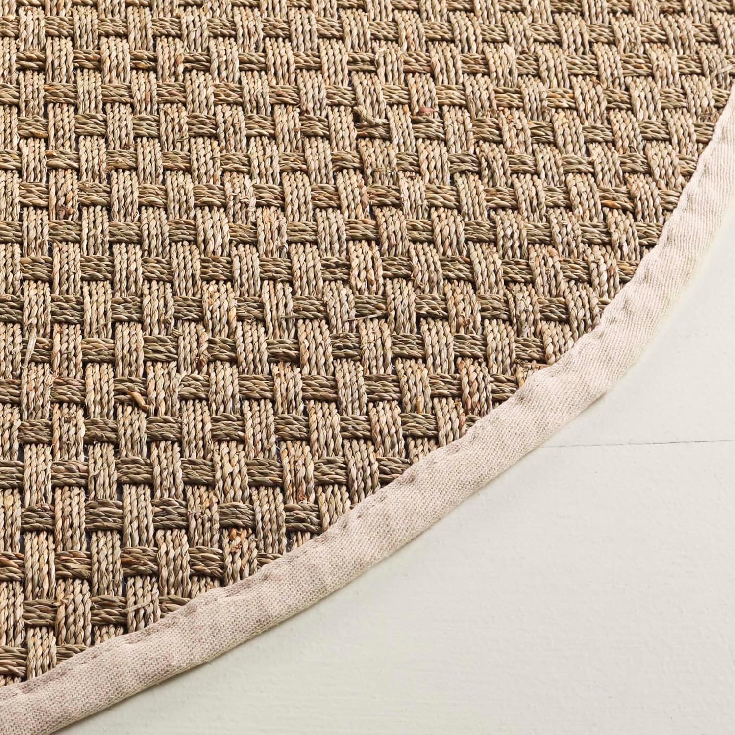 SAFAVIEH Area Rug 9x12 - Natural Fiber Collection - Large - Natural & Ivory, Seagrass, Basketweave Pattern with Border (NF114J)