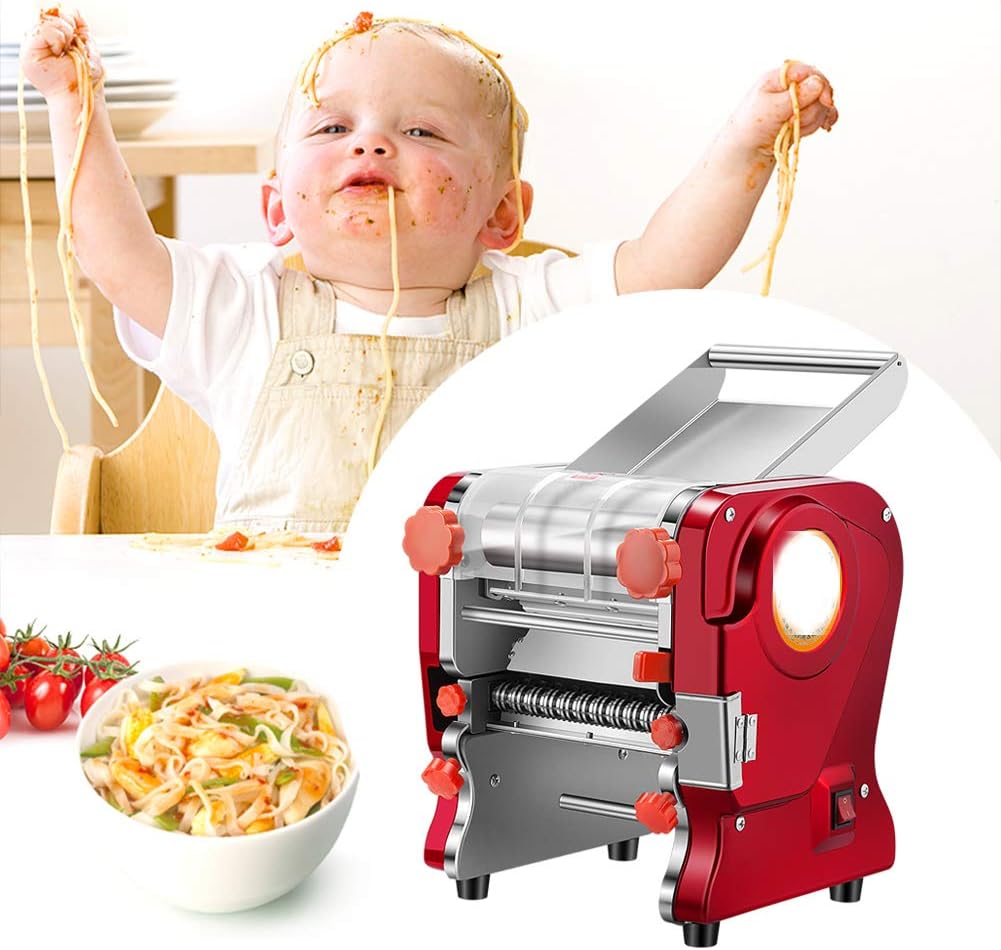 Pasta Maker Machine,Electric Noodle Maker&Dumpling Machine for Commercial&Home Use,Stainless Steel Dual-Cutter No Disassembled-3/9mm Width Noodle/Thickness Dough-Auto Noodle Sheeter