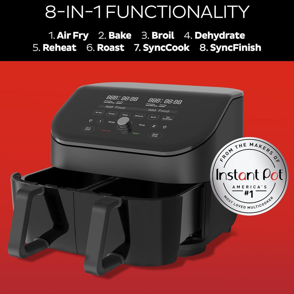 Instant Pot Vortex Plus XL 8QT ClearCook Air Fryer, Clear Windows, Custom Programming, 8-in-1 Functions that Crisps, Broils, Roasts, Dehydrates, Bakes, Reheats, from the Makers of Instant Pot, Black