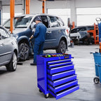 7 Drawers Rolling Tool Cart on Wheels, Multifunctional Organizer Tool Chest Tool Case, Trolley Tool Storage Tool Box for Workshop,Garage,Repair Shop (7 Drawers 24.2" W×12.9" D×29.9" H-Blue)