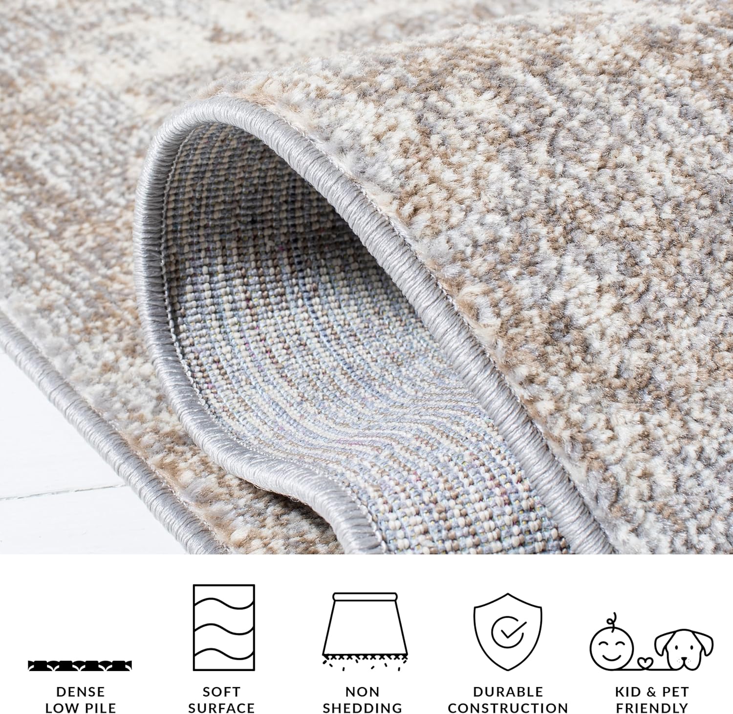 SAFAVIEH Madison Collection X-Large Area Rug - 12' x 15', Grey & Beige, Modern Abstract Design, Non-Shedding & Easy Care, Ideal for High Traffic Areas in Living Room, Bedroom (MAD471G)