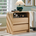 25" Tall Modern Nightstand Set of 2, 23.6'' Wide Wood Bedside Table w/2 Storage Drawers, Charging Station, Mid Century End Table for Bedroom, Living Room,Curved Profile Design, Natural Oak | Modern, Set of 2, Bedside Table, 2 Storage Drawers, Chargin