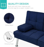 Best Choice Products Linen Modern Folding Futon, Reclining Sofa Bed for Apartment, Dorm w/Removable Armrests, 2 Cupholders - Dark Blue