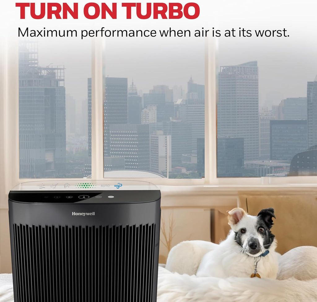 Honeywell HEPA Air Purifier for Home, 2423 Ft² Rooms in 1 hour, Air Quality Monitor, Auto Mode, Reduces Allergens, Dust, Pollen, Pet Dander, Odors, Smoke, Black, HPA5300B