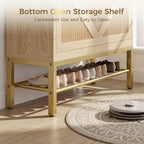 IRONCK Shoe Cabinet with 2 Flip Drawers, 48.3" H x 34.2" W x 10.2" D, Rattan Shoe Storage Organizer Cabinet with 4 Side Hooks, Free Standing Narrow Shoe Rack Cabinet for Entryway, Natural Oak