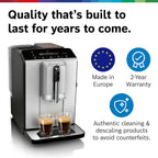 Bosch 300 Series Fully Automatic Espresso and Coffee Machine – One Touch Milk Drinks, Built-In Ceramic Grinder, In-Cup Frother, Easy Clean and Descale, Silver TIU20307