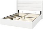 Allewie Queen Size Velvet Lift Up Storage Bed, Modern Wingback Headboard, Hydraulic Support, No Box Spring Needed, White