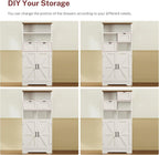 TEENFON Storage Cabinet with Doors & 2 Drawers, Kitchen Cabinet with Adjustable Shelf, Pantry Cabinets, Bathroom Cabinets, for Living Room, Entryway, Home Office, White