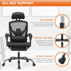 Sweetcrispy Office Computer Desk Chair, Ergonomic High-Back Mesh Rolling Work Swivel Chairs with Wheels, Comfortable Lumbar Support, Comfy Arms for Home, Bedroom, Study, Student, Black