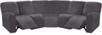 ULTICOR 7-Piece Sectional Sofa Covers, Velvet Stretch Reclining Couch Covers for Reclining L Shape Sofa, Thick, Soft, Washable (Dark Grey, 5 Seat Recliner Cover)