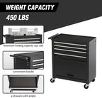 4-Drawer Rolling Tool Chest, Cabinet with 4 Wheels Tool Chest with Drawers, Suitable for Garages, Warehouses, Workshops, Repair Shops, Black