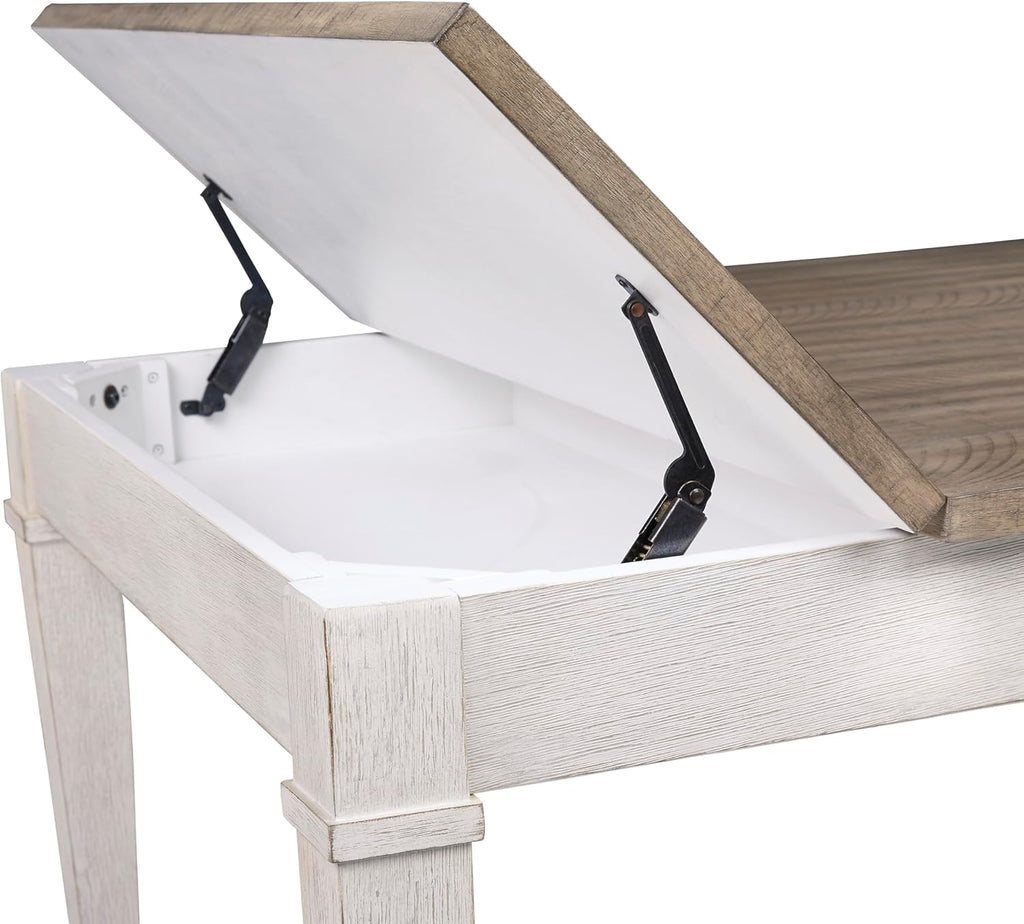 Signature Design by Ashley Skempton Farmhouse Rectangular Dining Room Table with Storage, White & Light Brown