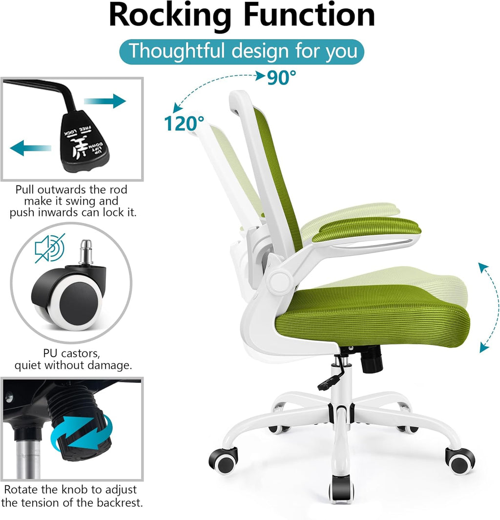FelixKing Office Chair, Ergonomic Desk Chair Breathable Mesh Chairs Adjustable High Back Lumbar Support Flip-up Armrests, Executive Rolling Swivel Comfy Computer Chairs Home Office Avocado Green