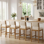 26.5'' Tall Bar Stools Set of 2 Modern Counter Stools with Backs Beige Linen Upholstered Bar Height Chairs Counter Height Island Stools with Wood Frame Farmhouse Wooden Barstools for Kitchen Island
