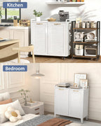 Double Tilt Out Laundry Hamper Cabinet, Locking Caster Metal Frame, Waterproof Rustproof Iron, Space-Saving Hidden Hamper, 33Gal 2-Compartment, Tilt Out Trash Can for Bathroom Family Use