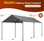 Morngardo Carport 10x20ft Heavy Duty Car Canopy, Portable Garage, Outdoor Cars Shelter Storage Shed, All-Season Cars Tent Car Port (Grey)