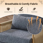 Karl home Cozy Chenille Accent Chair with Lumbar Pillow & Rattan Arms Modern Lounge Chair for Living Room, Bedroom, Reading Nook, Dark Gray