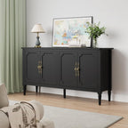 Console Table, 58'' Mid Century Modern Pantry Cabinet, Wood Buffet Sideboard, Media Credenza with 4 Doors, Accent Storage for Entryway, Living Room, Bedroom, Dining Room (Black)