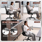 Executive Office Chair PU,Leather Office Chair with Wheels,360° Swivel Rolling Chair with Padded Arms,Ergonomic Computer Chair with Lumbar Support for Short People Use (Grey)