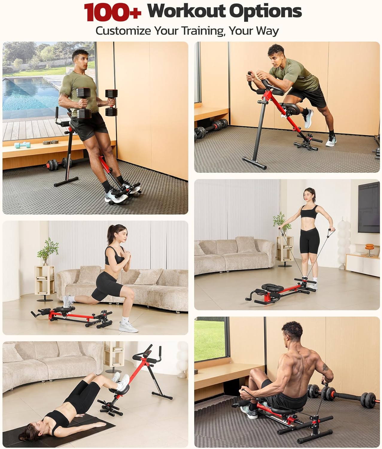 Yoleo Multi-Functional Ab Machine, Foldable Ab Workout Equipment, Ab Trainer Machine for Stomach Workout, Ab Crunch & Rowing Machine with Foam Support,7-Length Adjustable Ab Machine for Home Exercise