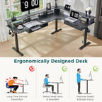 RedLemon 75X60 Inches L Shaped Electric Standing Desk, Height Adjustable Corner Gaming Desk with Drawers, Power Outlets & LED Lights, Computer Desk with Monitor Shelf, Carbon Fiber Black