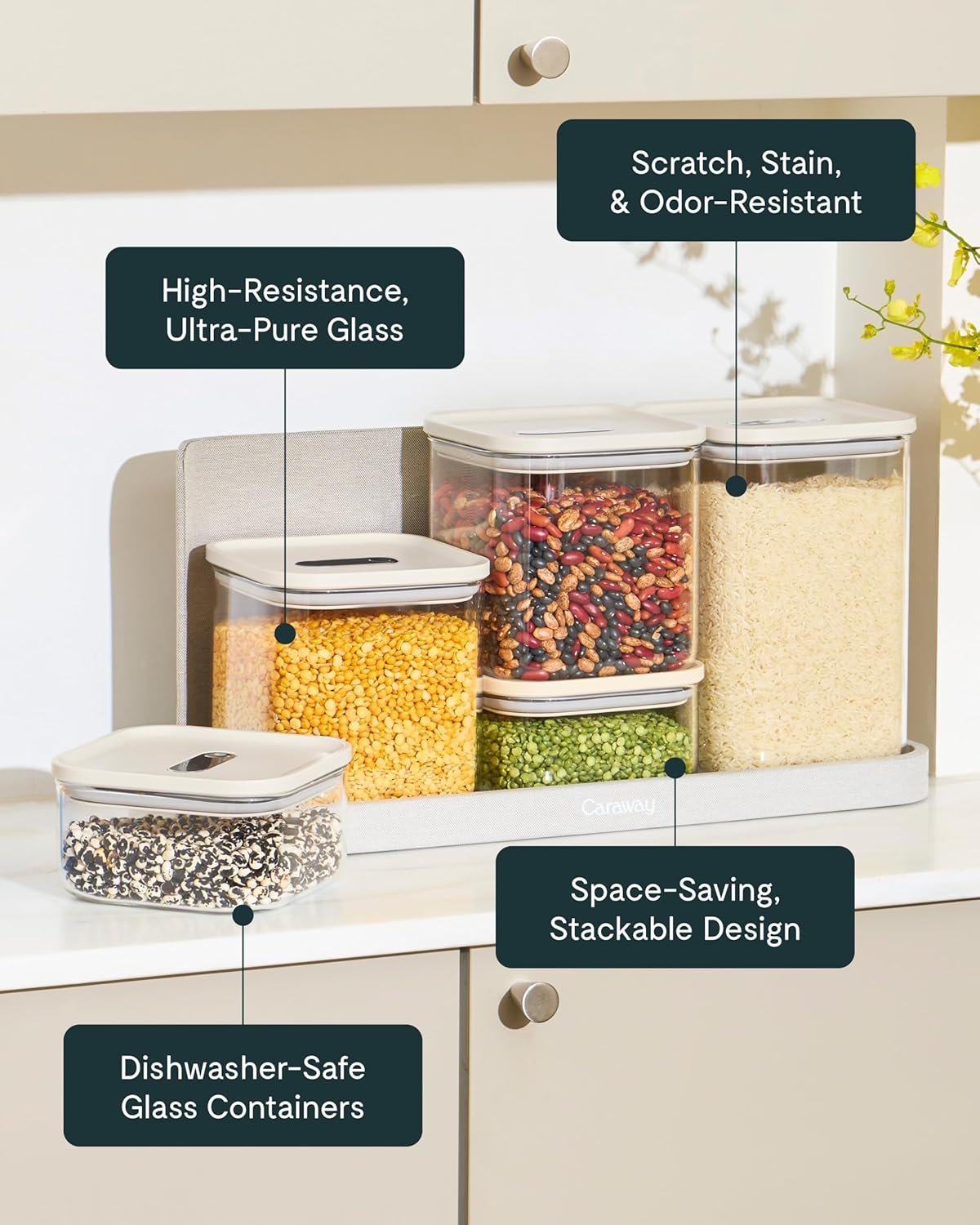 Caraway 13-Piece Glass Airtight Food Storage Containers with Lids – Non-Toxic, BPA-Free Kitchen Storage Containers – Stackable, Space-Saving Airtight Containers for Dry Goods and More - Gray