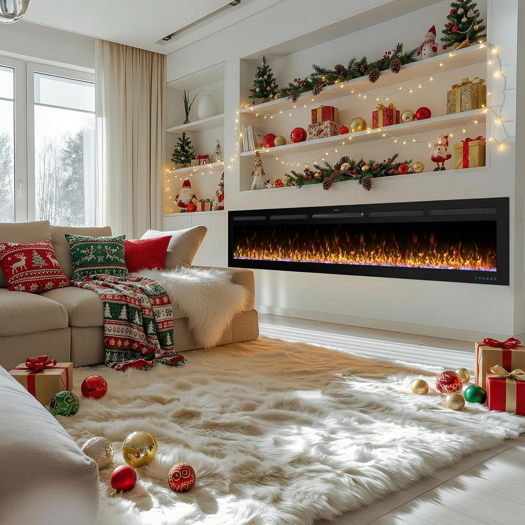 72 Inch WiFi Electric Fireplace Heater with Sound, Wall Mounted, Recessed or Free‑Standing, 750/1500W, 13 Flame & Fuel Bed Colors, Dimmable, Remote & App Control, Alexa & Google Home