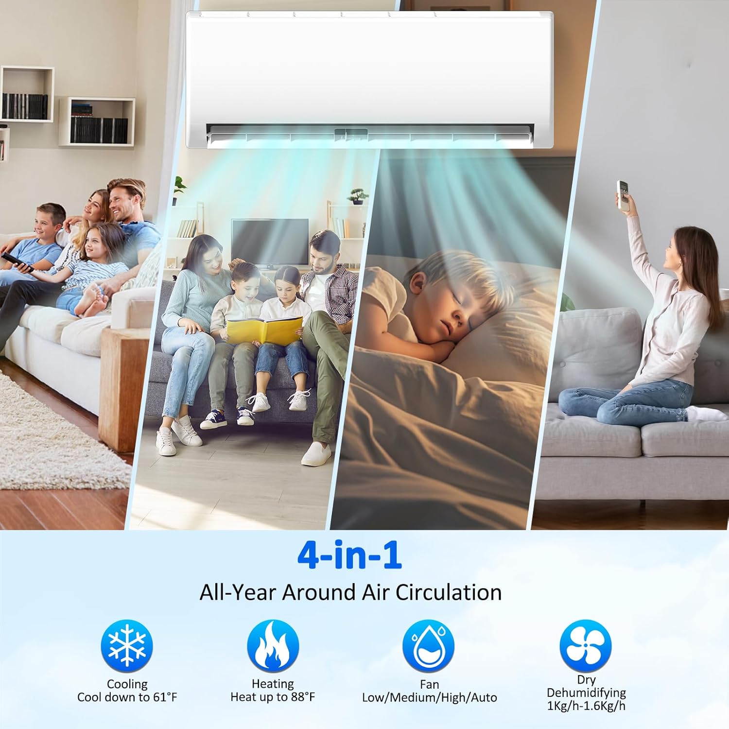 12000 BTU Mini Split Air Conditioner & Heater 19 SEER2 115V Energy Efficient Ductless Inverter 1 Ton Cools Up to 550 Sq. Ft, with Pre-Charged Condenser, Heat Pump & Installation Kit
