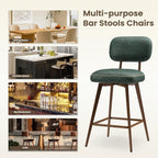 26“ Swivel Bar Stools Set of 4, Mid Century PU Leather Counter Height Bar Chairs with Low Back and Metal Legs, Modern Bar Stool Chair for Kitchen Island, Green