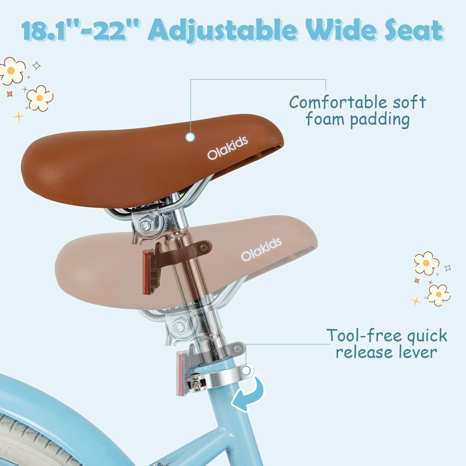 Olakids Kids Bike, 12 14 16 18 20 Inch Toddlers Bike with Training Wheels Rattan Basket Safety Bell Adjustable Seat and Handlebar, Children's Bicycle for Girls Boys