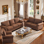 Mid-Century Vintage Sofa Couches with Rivet Design,3-Seater Sofa,Removable Sofa Cover Upholstered Cushions and Solid Wood Frame (Caramel, 3-Seater)