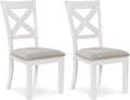 Signature Design by Ashley Robbinsdale Classic Upholstered Dining Chair with Cushion and Nailhead Trim, Set of 2, White & Light Gray