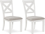 Signature Design by Ashley Robbinsdale Classic Upholstered Dining Chair with Cushion and Nailhead Trim, Set of 2, White & Light Gray