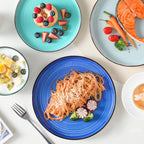 vancasso Bonita Dinnerware Sets 24 Pieces, Blue Stoneware Dishes Set for 6, Dinner Platers with Bowls Set, Dishwasher and Microwave Safe