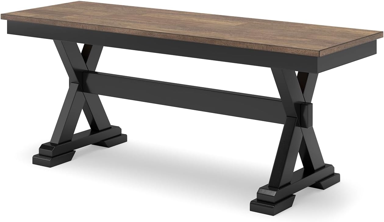 Signature Design by Ashley Wildenauer Farmhouse 50" Dining Bench, Dark Brown & Black