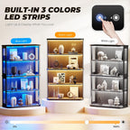 Large Rounded Display Cabinet with Glass Door, 4-Tier Curio Cabinet with 3 Color Lights for Collectibles, Glass Display Case with Transparent Full-Display Surface, Human Body Sensor, Black
