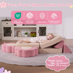 10-Piece Mini Kids Play Couch, Modular Flower Foam Sofa for Toddlers, Convertible Soft Play Sofa with Washable Cover, Indoor Climbing Furniture for Nursery & Playroom, Pink & Beige