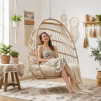 BULEXYARD Outdoor Patio Egg Chair Without Stand, 350 Lbs Foldable Rattan Swing with Comfy Cushion, Relaxing Boho Hanging Hammock Basket Seat for Bedroom Balcony Backyard Tree Indoor Mount, Beige