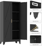 Metal Pantry Cabinet, 61”H Kitchen Pantry Storage Cabinets with 2 Doors & 3 Adjustable Shelves, Black Kitchen Pantries Cabinet, Tall Cabinet with 2 Gold Handles for Dining Room, Living Room