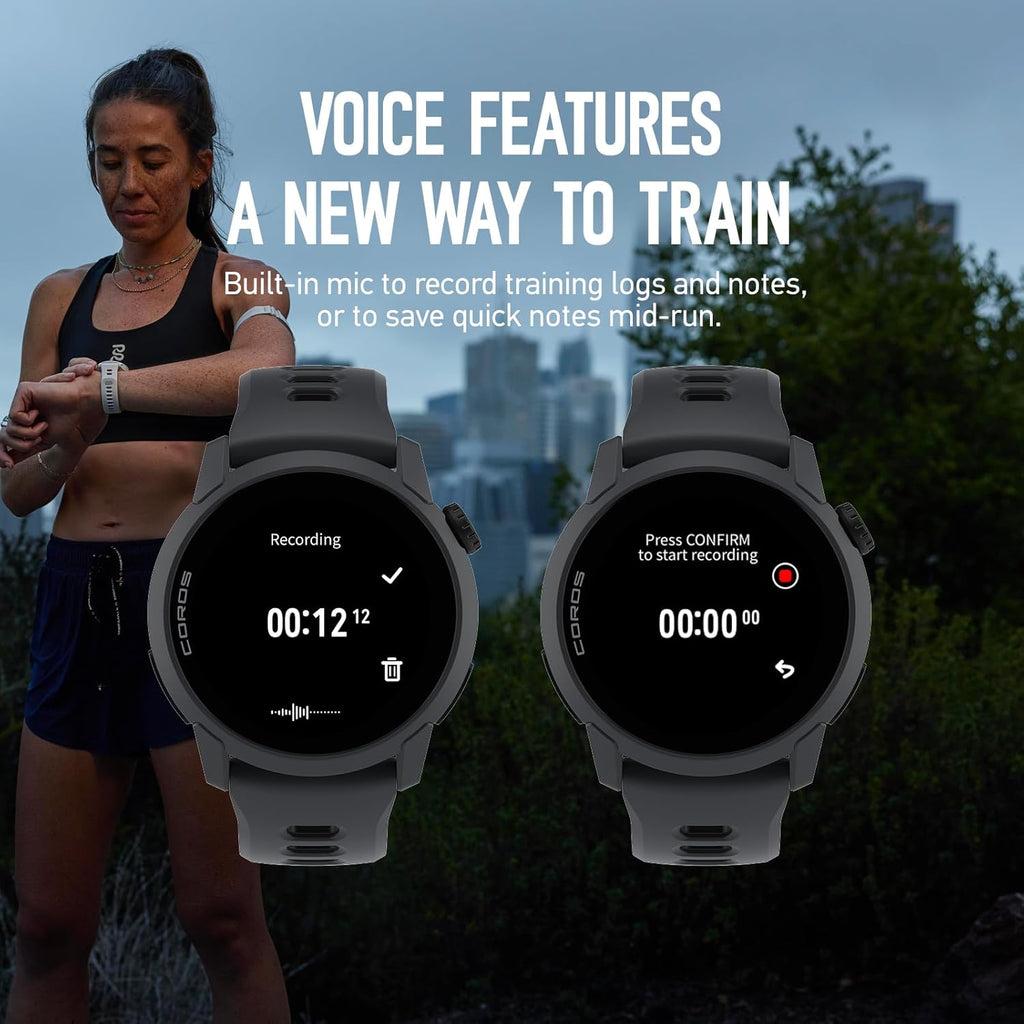 COROS PACE 4 Ultralight Sport GPS Watch  1.2" AMOLED Touchscreen 19 days of daily use  Voice Features  Advanced Training Tools  GPS  Heart Rate Monitor  Navigation  Run  Bike  and Ski - Black Silicone