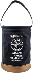 Klein Tools 5104FR Canvas Bucket, Flame-Resistant Tool Bucket Made of No. 4 Canvas, with Double-Reinforced Bottom, 100-Pound Load Rated