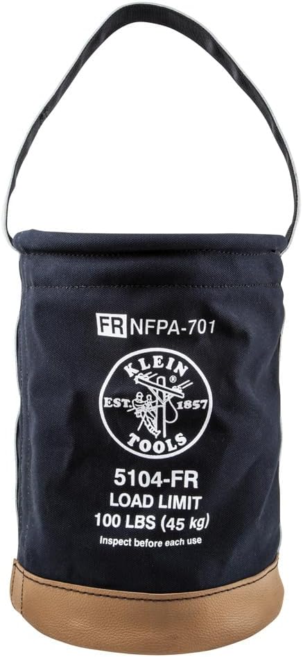 Klein Tools 5104FR Canvas Bucket, Flame-Resistant Tool Bucket Made of No. 4 Canvas, with Double-Reinforced Bottom, 100-Pound Load Rated