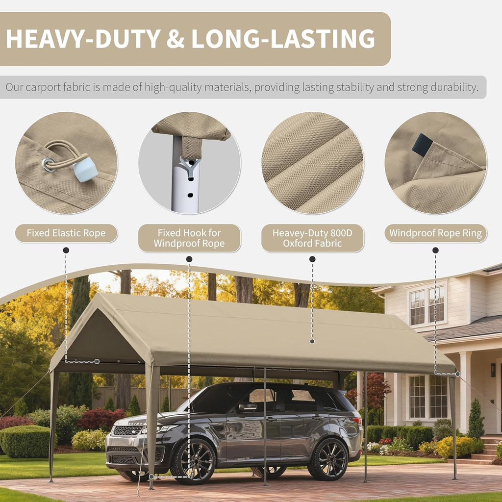 Carport Replacement Canopy Cover 12'x20' for Tent Top Garage Shelter Cover, 800D Heavy Duty Oxford Waterproof & UV Protected Car Canopy Tarp with Ball Bungees (Frame is not Included)