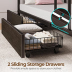 Rolanstar Metal Bunk Bed Full Over Full with USB Charging Station, LED Bunk Bed with 2 Storage Drawers, Bed with Safety Guardrail & Ladders, No Box Spring Needed, Easy Assembly, Black