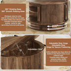 31.5" Round Fluted Coffee Table with Hidden Storage, Modern Wood Coffee Table with Flip-Up Hinged Tabletop, Divided Compartments and Rotating Base for Living Room & Apartment (Walnut)