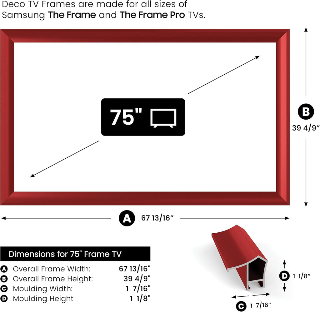 Candy Apple Red Prismatic 75" Alloy Deco TV Frame - Compatible ONLY with Samsung The Frame TV and Pro TVs (Fits 2021-2026  LS03A  LS03B LS03C LS03D LS03FA LS03FW)