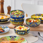 vancasso 24 Pieces Dinnerware Sets, Plates and Bowls Set, Porcelain Dishes Set for 6, Microwave and Dishwasher Safe, Scratch Resistant, Bohemian Style Dining Ware Service for 6, Series SIMI