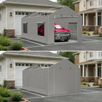 2 Pack Carport Canopy Replacement Sidewalls with Roll-up Windows, 2 Pack Zipper Doors for 10x20FT, Waterproof & UV Protected, Easy Assembly with Ball Bungees, Grey (Frame and Top Cover Not Included)