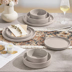 Herogo 8 Piece Plates and Bowls Set, Ceramic Dinnerware Sets with Pasta Bowls, Kitchen Dinner Ware Dishes Service for 2, Chip & Scratch Resistant Dishware, Speckled Coffee Brown