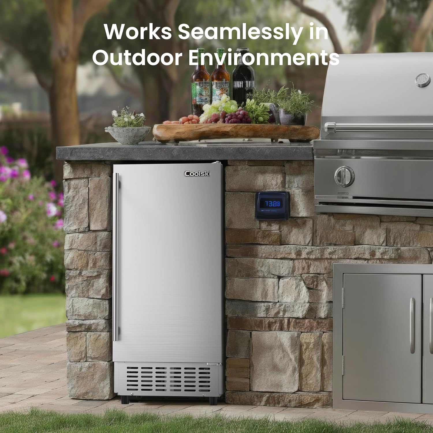 15” Under Counter Ice Maker Machine, 130 Lbs/Day with 30 LBS Storage Bin, Built-in Freestanding Stainless Steel Ice Maker with Auto-Cleaning, Smart LCD Panel, for Commercial & Home Outdoor Use